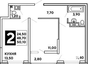 2-к квартира, вторичка, 50м2, 9/16 этаж