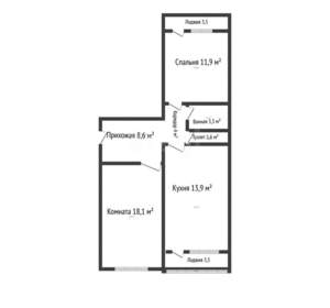 2-к квартира, вторичка, 61м2, 4/5 этаж