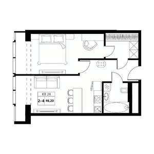 2-к квартира, вторичка, 46м2, 13/19 этаж