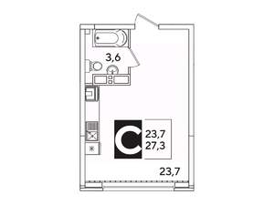 Студия квартира, вторичка, 27м2, 15/16 этаж