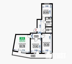 3-к квартира, вторичка, 83м2, 24/24 этаж