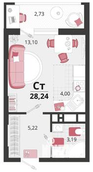 Студия квартира, вторичка, 28м2, 17/18 этаж