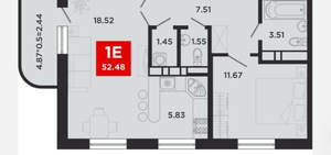 1-к квартира, вторичка, 50м2, 18/22 этаж