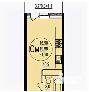 Студия квартира, вторичка, 19м2, 9/19 этаж
