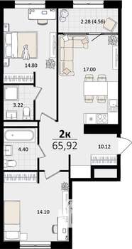 2-к квартира, строящийся дом, 64м2, 14/16 этаж