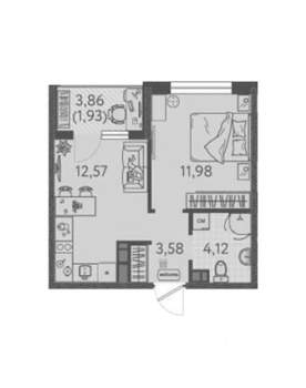 1-к квартира, вторичка, 34м2, 2/8 этаж