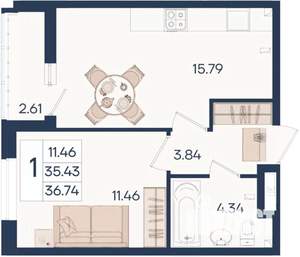 1-к квартира, вторичка, 37м2, 2/18 этаж