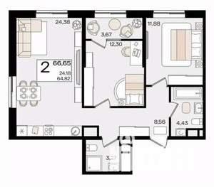 2-к квартира, вторичка, 67м2, 5/10 этаж