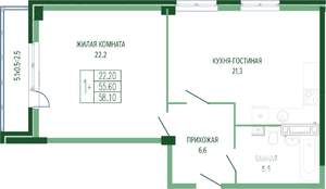 1-к квартира, вторичка, 59м2, 3/7 этаж