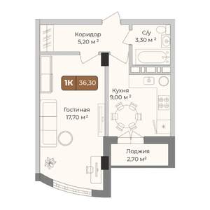 1-к квартира, вторичка, 36м2, 5/9 этаж
