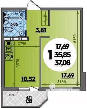 1-к квартира, строящийся дом, 37м2, 8/16 этаж