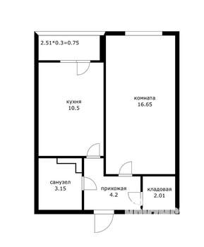 1-к квартира, вторичка, 39м2, 4/4 этаж