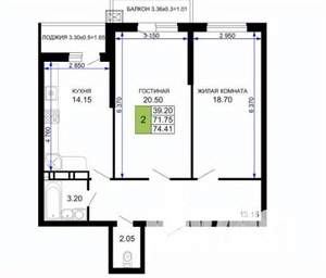 2-к квартира, сданный дом, 75м2, 3/17 этаж