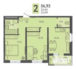 2-к квартира, вторичка, 57м2, 17/18 этаж