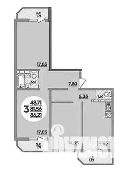 3-к квартира, вторичка, 86м2, 9/16 этаж