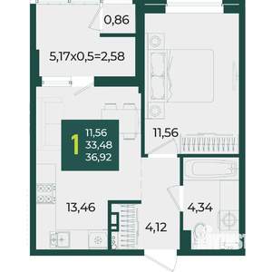 1-к квартира, вторичка, 37м2, 3/18 этаж