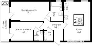 2-к квартира, вторичка, 70м2, 7/7 этаж