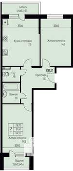 2-к квартира, строящийся дом, 64м2, 1/3 этаж