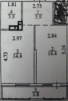 1-к квартира, вторичка, 41м2, 19/19 этаж
