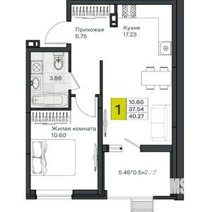 1-к квартира, вторичка, 40м2, 6/8 этаж