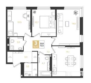 3-к квартира, вторичка, 73м2, 2/9 этаж