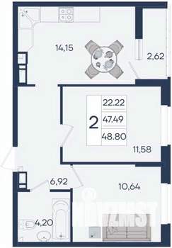 2-к квартира, вторичка, 49м2, 9/18 этаж