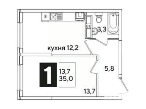 1-к квартира, вторичка, 35м2, 13/16 этаж