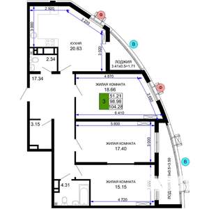 3-к квартира, строящийся дом, 104м2, 21/24 этаж