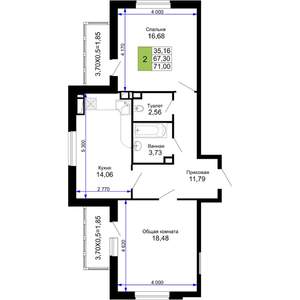 2-к квартира, вторичка, 71м2, 5/15 этаж
