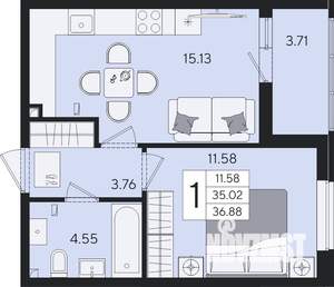 1-к квартира, вторичка, 37м2, 2/8 этаж