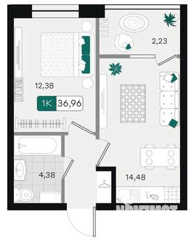 1-к квартира, вторичка, 37м2, 2/18 этаж