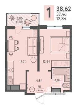 1-к квартира, вторичка, 39м2, 18/18 этаж