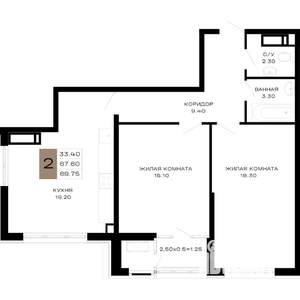 2-к квартира, вторичка, 69м2, 6/23 этаж