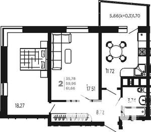 2-к квартира, вторичка, 60м2, 14/24 этаж