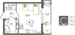 Студия квартира, вторичка, 30м2, 14/24 этаж