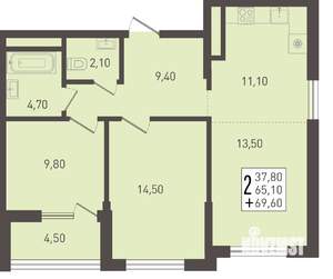 2-к квартира, вторичка, 70м2, 4/8 этаж