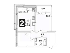2-к квартира, вторичка, 61м2, 8/16 этаж