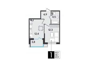 1-к квартира, вторичка, 38м2, 3/9 этаж