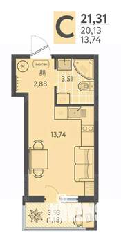 Студия квартира, вторичка, 21м2, 9/18 этаж