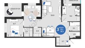 3-к квартира, вторичка, 78м2, 7/24 этаж
