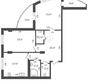 2-к квартира, вторичка, 83м2, 4/18 этаж