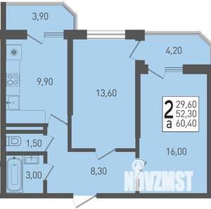 2-к квартира, строящийся дом, 60м2, 7/22 этаж