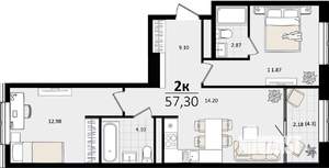 2-к квартира, вторичка, 57м2, 5/13 этаж