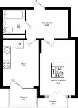 1-к квартира, вторичка, 38м2, 7/10 этаж