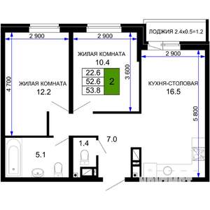 2-к квартира, вторичка, 54м2, 5/16 этаж