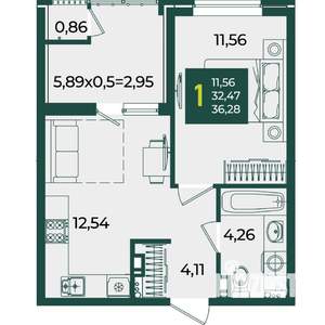 1-к квартира, вторичка, 36м2, 12/18 этаж