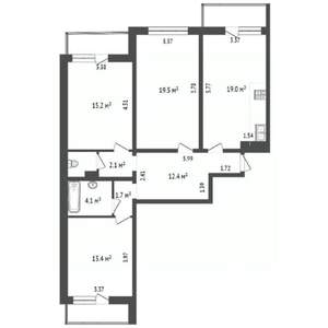 3-к квартира, вторичка, 89м2, 1/12 этаж