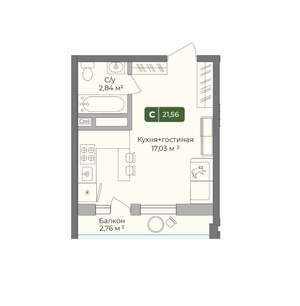 Студия квартира, вторичка, 22м2, 1/10 этаж