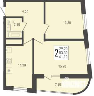 2-к квартира, вторичка, 61м2, 19/24 этаж