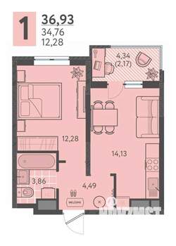 1-к квартира, вторичка, 37м2, 3/18 этаж